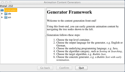 In the window, first click on the Generator entry to open the navigation tree